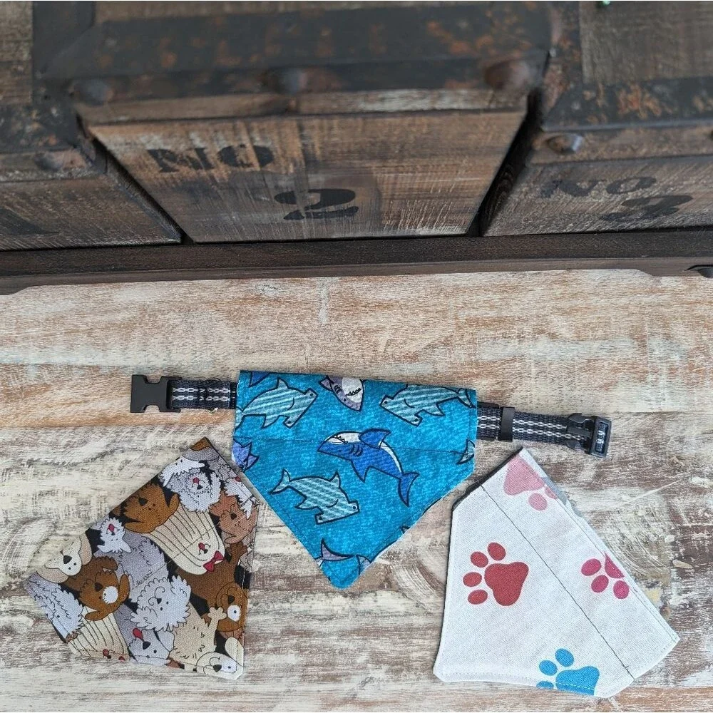 Hand Crafted Over the Collar Dog/Cat Bandanas Set of 3, XS